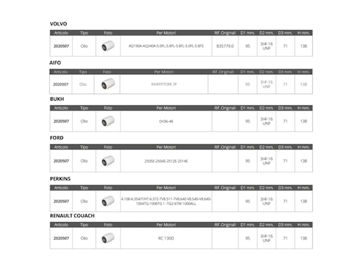 FILTRO OLIO MULTIMARCA
