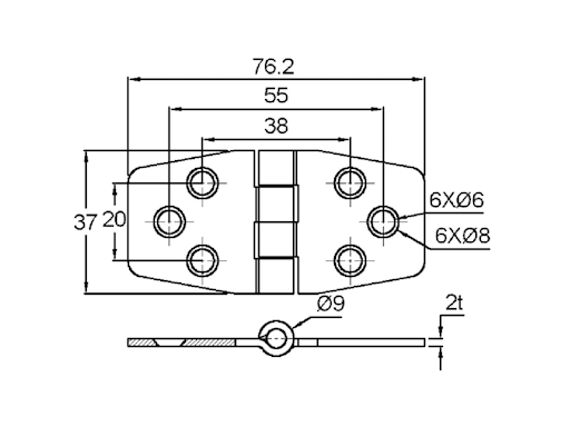 CERNIERA CON COPERTURA MM.76X37 PERNO SEMINCASSO