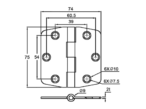 CERNIERA CON COPERTURA MM.74X75 PERNO SEMINCASSO