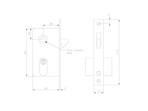 SERRATURA PER PORTE SCORREVOLI MM.83X17
