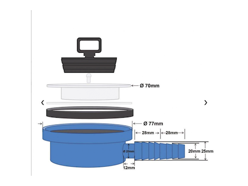 PILETTA SCARICO CURVA PER TUBO DA Ø MM 20 A MM 25